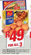 Enterprise Shoulder Bacon 200g & Enterprise Cheese Grillers 300g & Large Eggs 6 Per Pack-For All 3