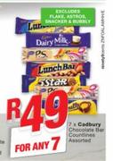 Cadbury Chocolate Bar Countines(Excluding Flake,Astros,Snacker & Bubbly)-For 7