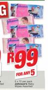 Johnson's Baby Wipes Assorted-5 x 72 Per Pack