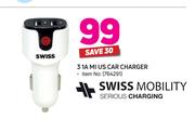 Swiss Mobility 3 1A MI US Car Charger