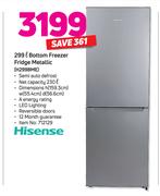 Hisense 299L Bottom Freezer Fridge (Metallic) H299BME