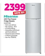 Hisense 220L Top Freezer Fridge (Metallic) H220TME
