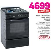 Defy 60cm 4 Burner Gas Stove Black DGS170