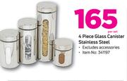 4 Piece Glass Canister Stainless Steel-Per set