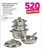 Mainstays 8 Piece Stainless Steel Solid Lids Pot Set