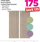 2 Pack Taped Kirsch Unlined Curtains Plain Assorted-Per Pack
