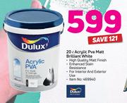 Dulux 20L Acrylic PVA Matt Brilliant White