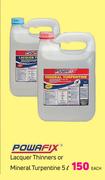 Powafix Lacquer Thinner Or Mineral Turpentine-5L Each
