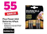 Duracell Plus Power AAA Battries 4 Pack