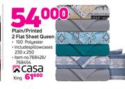 Casa Plain/ Printed 2 Flat Sheet Queen Including Pillowcases 230 x 250