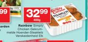 Rainbow Simply Chicken Gekrum-melde Hoender Steaklets verskeidenheid-400g Elk