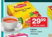 Lipton Yellow Label Teabags-100 Per Pack