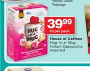 House Of Coffees Hug In A Mug Instant Cappuccino Assorted-10 Per Pack
