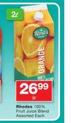 Rhodes 100% Fruit Juice Blend Assorted-2Ltr Each