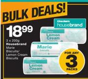 Housebrand Marie Biscuits/Lemon Cream Biscuits-3 x 200g