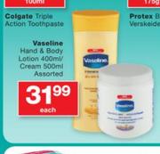 Vaseline Hand & Body Lotion-400ml/Cream-500ml Assorted-Each