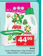 Ariel Auto Waspoeier-2Kg/Vloeibare Wasmiddel-1.5Ltr/Kapsules 14-Elk