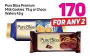 Pure Bliss Premium Milk Cookies 75g Or Choco Wafers-2 X 45g