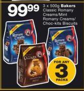 Bakers Classic Romany Creams/Mint Romany Creams/Choc-Kits Biscuits-3 x 500g