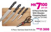 Mainstays 6 Piece Knife Set With Wooden Chopping Board-Per Set