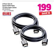 Ellies 3 Pack 1.5m Hi Speed HDMI Male To HDMI Male Cables BPHDMIBP3-Each