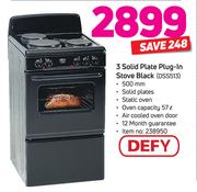 Defy 3 Solid Plate Plug In Stove (Black) DSS513