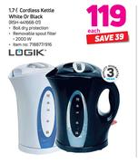 Logik 1.7Ltr Cordless Kettle White Or Black-Each