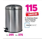 Minstays 5Ltr Stainless Steel Dome Pedal Bin-Each