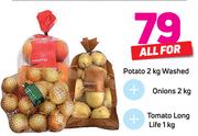Potato Washed 2kg, Onions 2kg, Tomato Long Life 1kg-For All