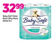 Baby Soft Toilet Rolls 2 Ply Minis White 9's 