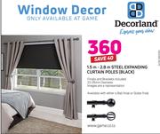 Decorland 1.5m-2.8m Steel Expanding Curtain Poles Black Including Finials And Brackets