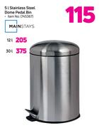 Mainstays 5L Stainless Steel Dome Pedal Bin