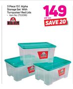 Big Jim 3 Piece 13l Alpha Storage Set With Turrquoise/ Red Lids-Per Set