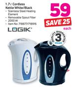 Logik 1.7Ltr Cordless Kettle White/Black-Each