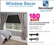 Window Decor 1.5m-2.8m Steel Expanding Curtain Poles Black Including Finials & Brackets(22-25mm Dia)