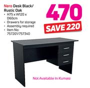 Nero Desk Black/Rustic Oak (H75 x W120 x D60cm)