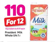 President Milk Whole UHT-12x1Ltr