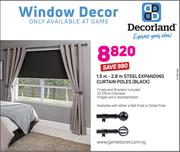 Window Decor 1.5m-2.8m Steel Expanding Curtain Poles BLACK Including Finials & Bracket (22-25mm Dia)