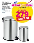 Mainstays 12L Plus 3L Stainless Steel Pedal Bin Combo Deal