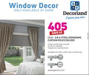 Decorland 1.5m-2.8m Steel Expanding Curtain Poles (SILVER) Including Finials & Brackets(22-25mm Dia)