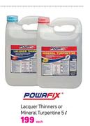 Powafix Lacquer Thinner Or Mineral Turpentine-5L Each