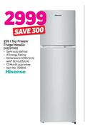 Hisense 220L Top Freezer Fridge Metallic (H220TME)
