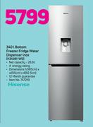Hisense 340L Bottom Freezer Fridge With Water Dispenser Inox (H340BI-WD)