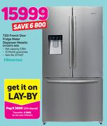 Hisense 720L French Door Fridge With Water Dispenser Metallic (H720FS-WD)