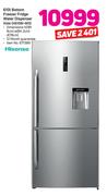 Hisense 610L Bottom Freezer Fridge With Water Dispenser Inox (H610BI-WD)