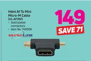 Ultra Link HDMI AF To Mini Micro Cable UL-AF2N1