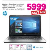 HP 15.6" Intel Core I3 Notebook 15-AY035NI