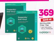 Kaspersky Anti-Virus 2018 3 User 1 Year-Each