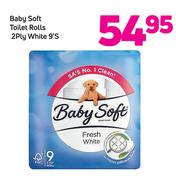 Baby Soft Toilet Rolls 2Ply White 9's