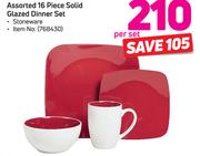 Assorted 16 Piece Solid Glazed Dinner Set-Per Set
